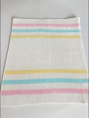 Vintage Cannon Baby Blanket Pastel Stripe White Pink Blue Yellow 35x36